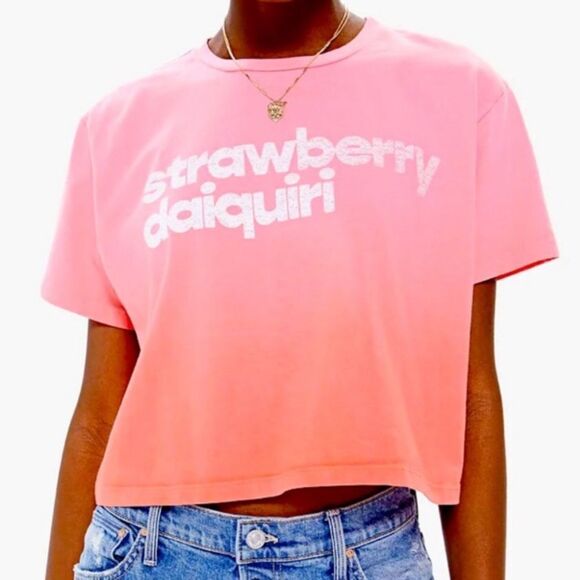 NWT MOTHER “Strawberry Daiquiri” Crop T-Shirt Sizes S-M - Picture 1 of 6